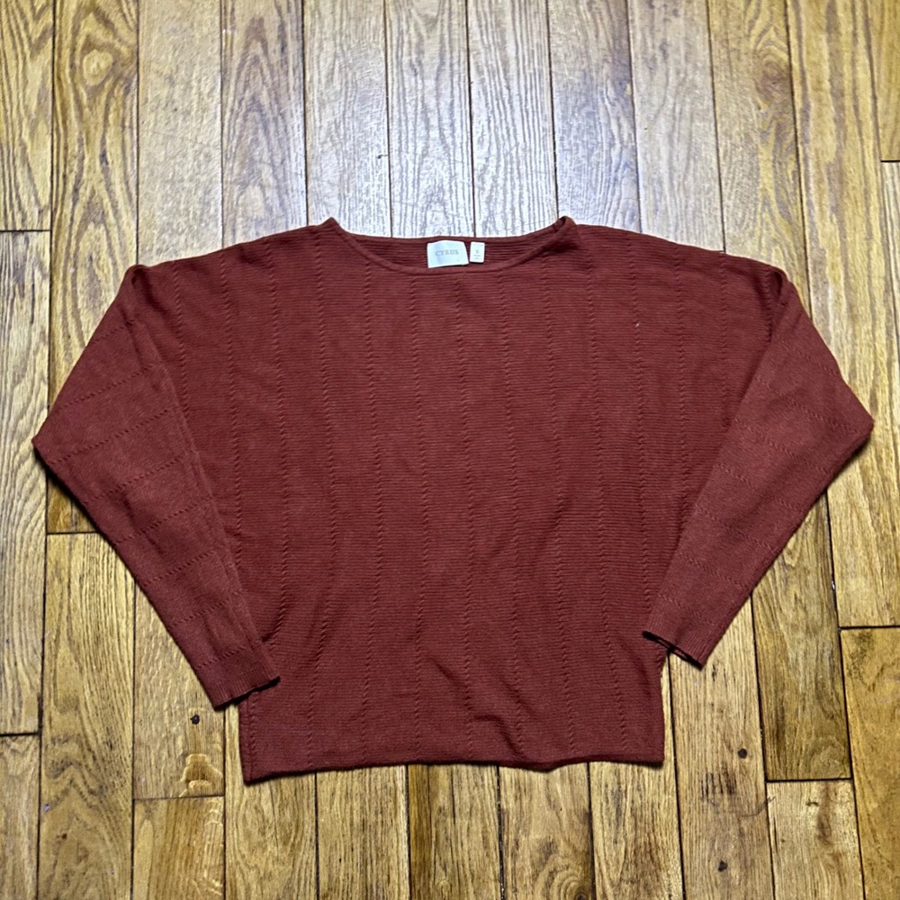Cyrus Rust‎ Brown Textured Knit Dolman Sleeve Boat Neck Sweater Small